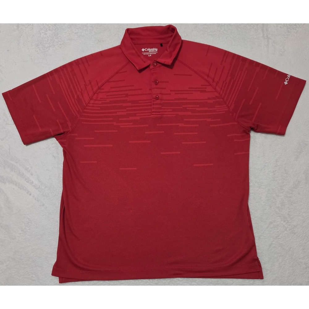 Large  Red Columbia Golf performance polo shirt with embossed horizontal Stripes